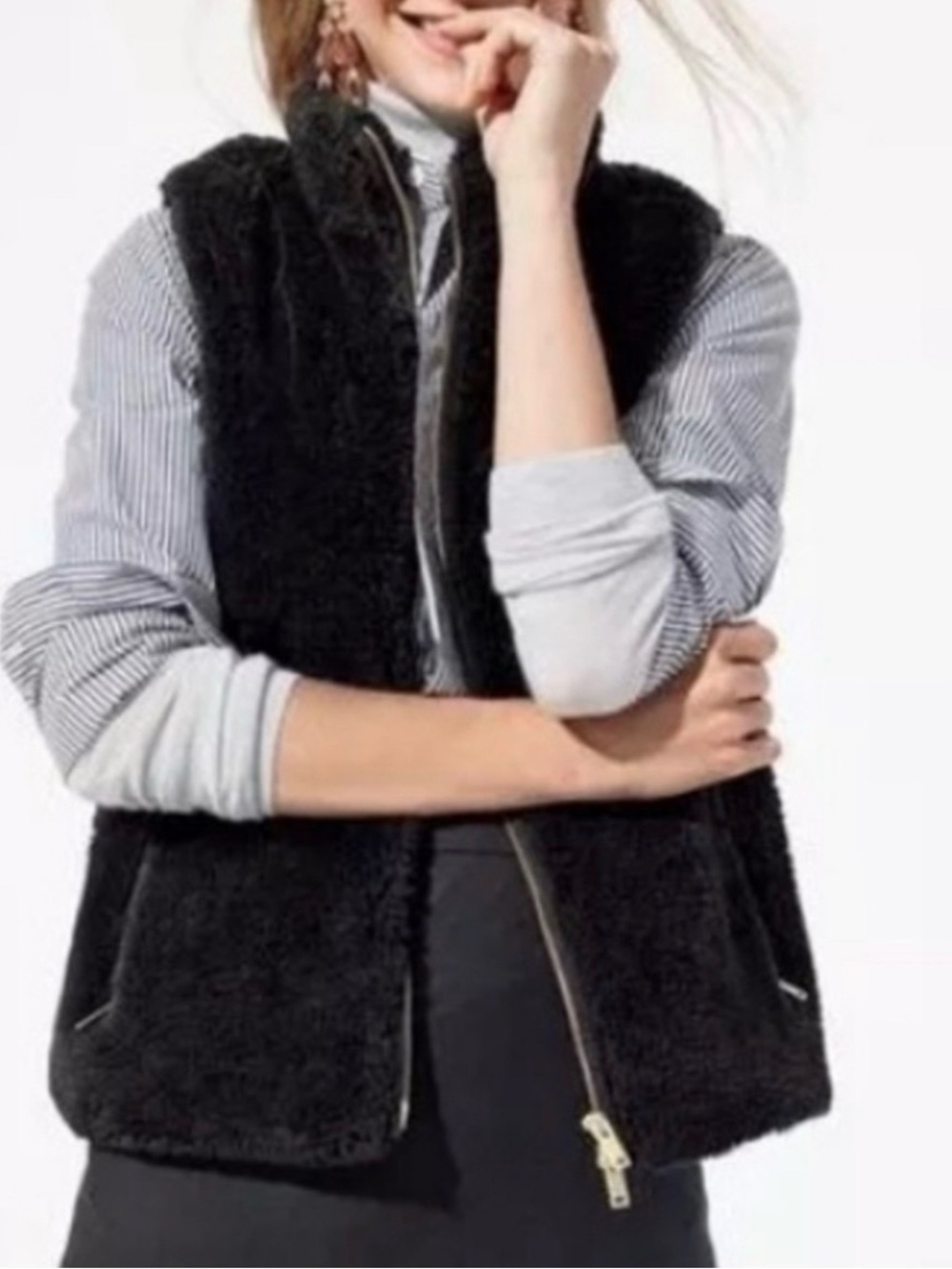 J. Crew Black Plush Zip-Front Vest